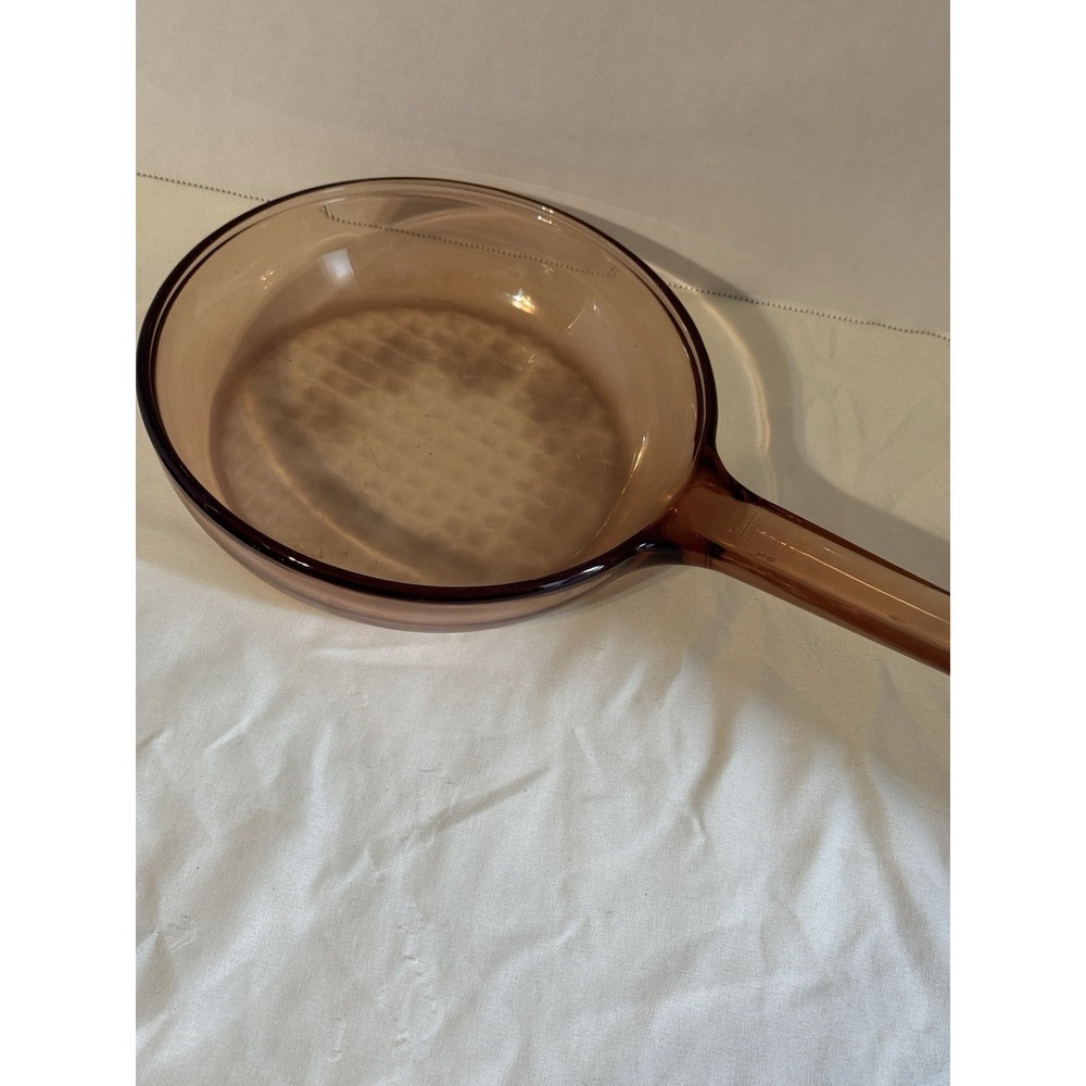 Vintage‎ Vision Corning Amber Glass 7" Skillet Fry Pan Waffle Base France 38 EUC